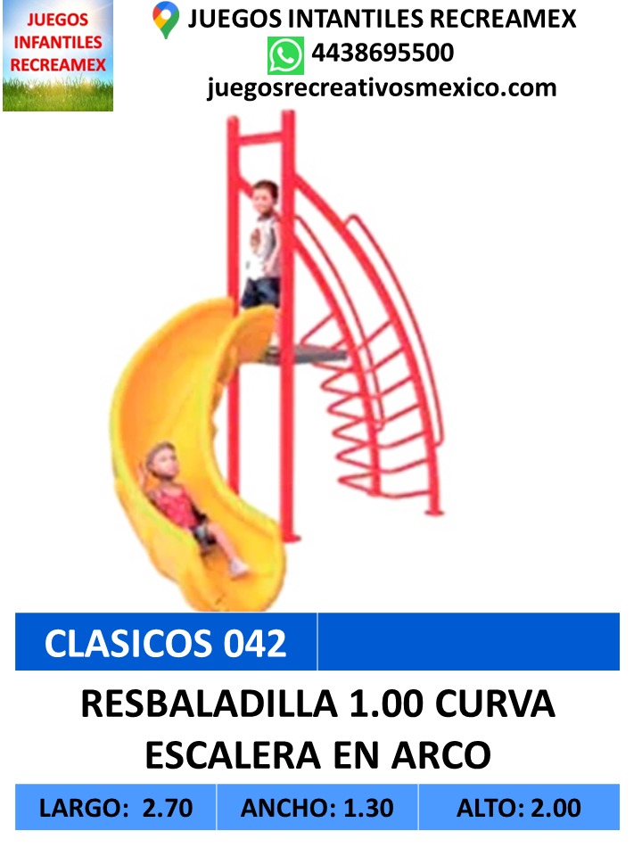 resbaladilla 1m en curva con escalera en arco